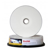 DVD+R DL 8.5GB (dual layer) inkjet printabil lucios (glossy) Kodak viteza 8x - pachet de 10 discuri